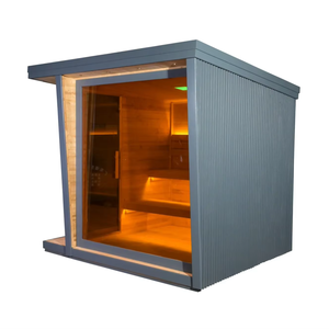 新しいスタイル4人用モダン赤杉屋外サウナ8mmガラスと电気暖房 - Product Image 1