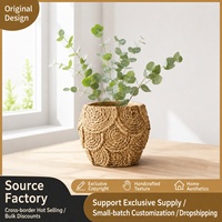 Pot de fleurs bohème en ciment avec texture imitation rotin, pot rond pour table, pour la décoration intérieure, le jardin et les cadeaux