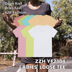 ZZH YF2104 T-shirt imprimé respirant style Y2K pour femme avec logo découpé, coupe classique, manches courtes, haut décontracté - Product Image 2