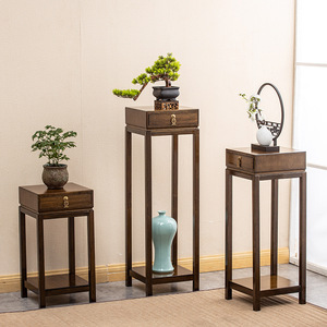 Soporte de Madera Maciza Estilo Chino para Plantas con Cajón, Estante para Macetas de Interior, Mueble de Almacenamiento para Sala de Estar - Product Image 1