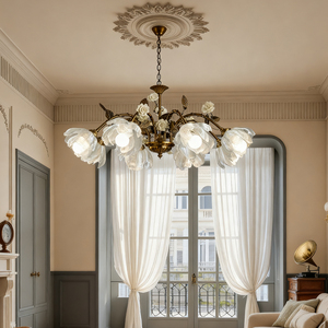 Petal Chandelier French Style Brass Gold <b>Round</b> E27 <b>LED</b> <b>Ceiling</b> <b>Light</b> For Living Room Decor - Product Image 3