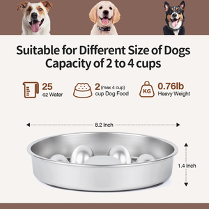 Portable Eco-Friendly Stylish Stainless Steel Dog Bowl Slow <b>Feeder</b> for Indoor/Outdoor Use Food & Water - Product Image 4