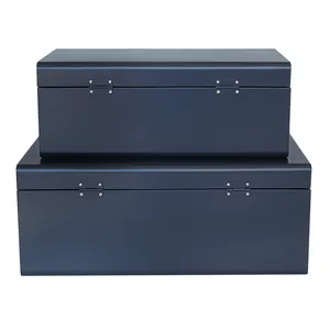 Dark Blue Set Of 2 Trunks Storage Decorative Trunks Steel Trunks With Rose Gold Metal Lock Accessories