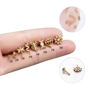 1Piece G23 F136 Titanium Steel Jewelry Ear Piercing Earring For Women Scorpion Dragonfly Designer Aretes Acero Inoxidable