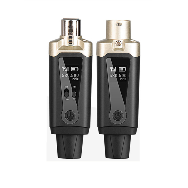 Portable 50-80M Receiver Range 500-980mhz Wireless Xlr Uhf Audio Transmitter and Receiver Mic Line Two Modes With 48V Supply