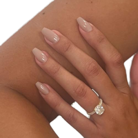 Faux ongles à presser beiges courts à moyenne longueur, forme cercueil, pour femmes, en plastique, pré-dessinés, lot de 24