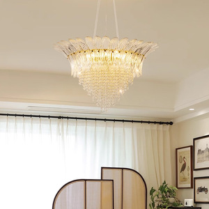 Villa Wohnzimmer 3-farbige dimmbare LED-Beleuchtung Glas Restaurant Französischer Kronleuchter Luxuriöser und Retro-Stil Ausstellungsstück - Product Image 2