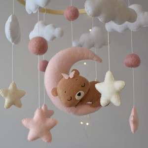 CPC CE fait main ours <span class=keywords><strong>boule</strong></span> souple jouets suspendus safari musical pépinière holz lit feutre berceau coran bébé mobiles avec cadre - Product Image 2