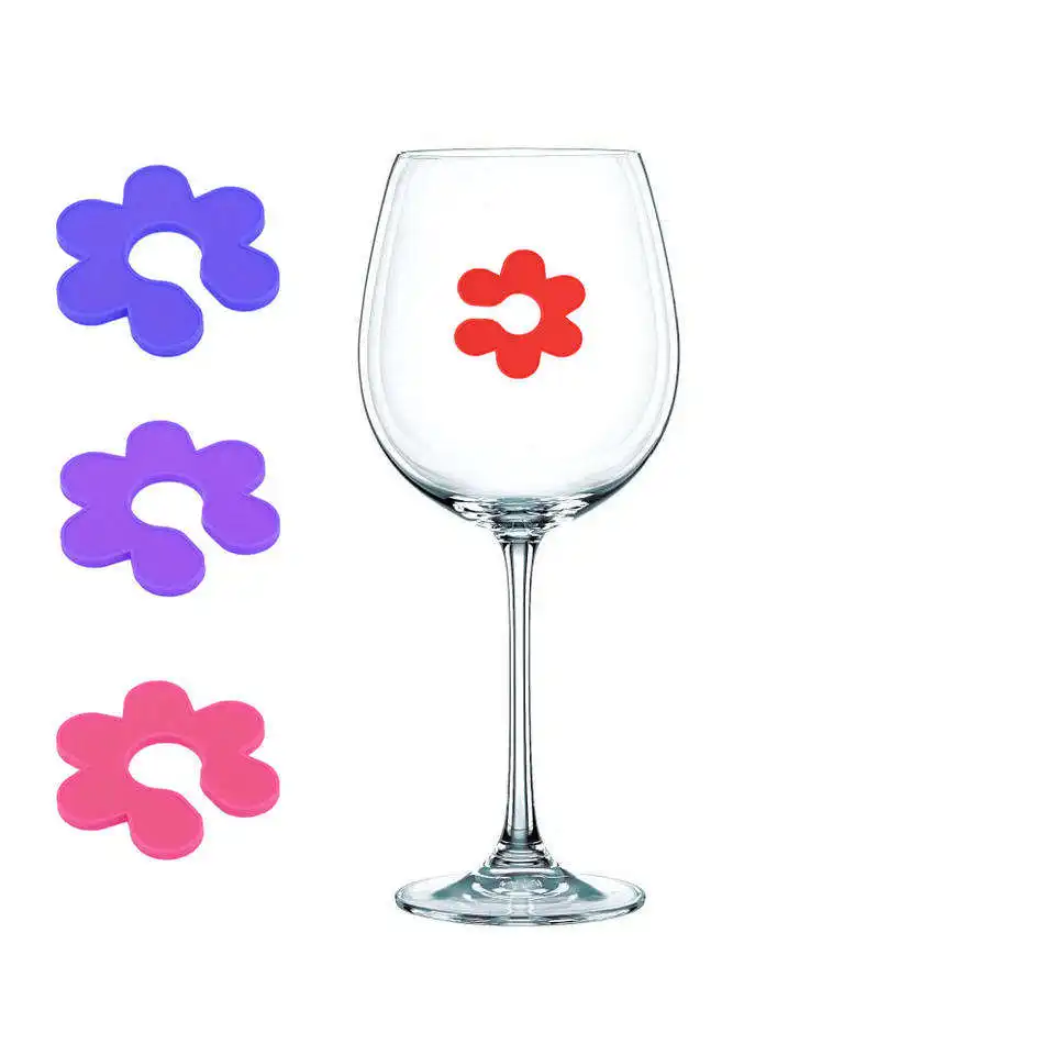 Food grade floral silicone rubber wine glass decorative wine glass mark