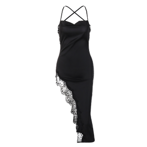 Abito in pizzo di raso con slip senza maniche Sexy da donna con spacco a Modulare alto abito da sera 1983 - Product Image 6