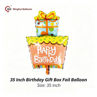 Coffret Cadeau Anniversaire avec Ballons en Aluminium – Ensemble de 28/35/42/48 Pouces, Styles Variés, Boîte Cadeau, Ballons Mylar, Ballons Nœud Papillon, Ballons Gâteau Empilés