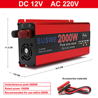 Convertisseur de puissance intelligent SUSWE 2000W DC 12V vers AC 220V 50Hz/60Hz à onde sinusoïdale pure, sortie simple, certifié CE RoHS