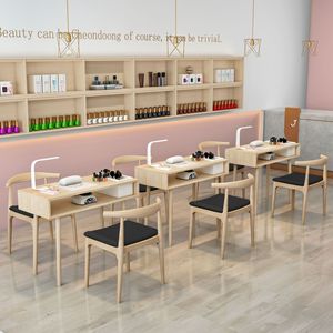 Mesa de Manicura Moderna Minimalista de Madera, Estilo Nórdico, con Bandeja de Almacenamiento, Estación de Trabajo Profesional de Doble Capa para Salón de Belleza - Product Image 1