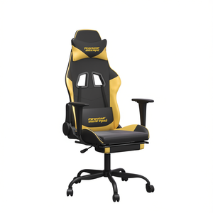 Silla de Juego de Piel Sintética Negra y Dorada con Asiento de Espuma y Madera Contrachapada Metálica, Duradera y Elegante para Gamers - Product Image 1