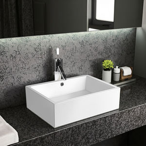 Pia de Banheiro Moderna com Bancada de Mármore e Lavabo Cerâmico Branco Quadrado de Fácil Limpeza MING LIU A273 Joystick - Product Image 1