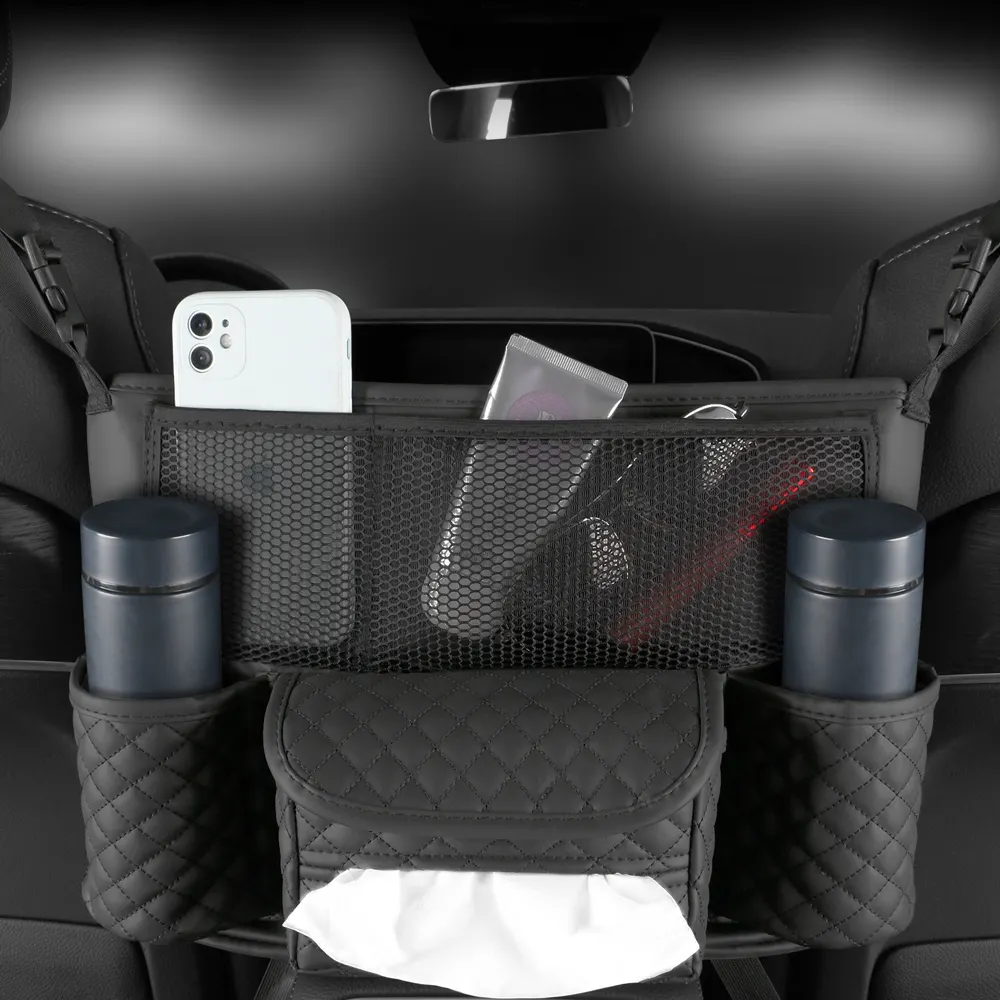 Lederen Auto Opslag Seat Gap Filler Organizer Met Bekerhouder Multifunctionele Auto-Accessoires Stoel Organizer