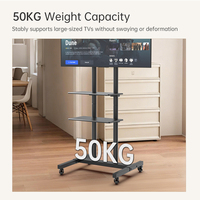 Troli TV Mobile Baja Kapasitas Beban Tinggi 50kg, Dapat Diatur Ketinggiannya, Dilengkapi Rak dan Roda untuk TV LCD 32-70 Inch