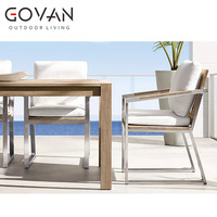 Table de repas d'extérieur contemporaine en teck massif, design rectangulaire, durable, résistante aux intempéries, pour patio, jardin, hôtel