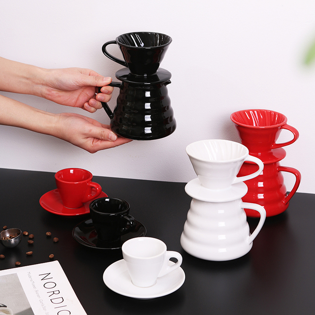 Wholesale New Trends Drinkware Ceramic Black Coffee Dripper Coffee Filter Set for Home Cafe Restaurants Coffee Dripper
