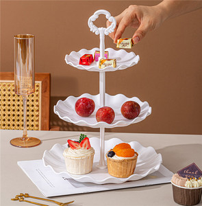 Soporte de Plástico Blanco Europeo de 3 Niveles para Frutas, Dulces, Pasteles y Postres, Ideal para Bodas, Hoteles y Mesas de Café - Product Image 3