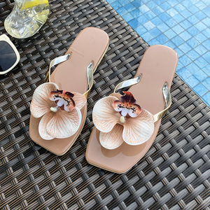 Sandalias de Playa con Diseño de Orquídeas Francesas, Chanclas Florales para Mujer, Sandalias Planas para Vacaciones - Product Image 4