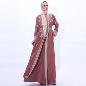 优雅的迪拜妇女开放长裙Abaya Kaftan和服开衫Jilbab穆斯林阿拉伯长袍