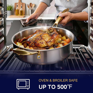 Ensemble de casseroles en acier inoxydable moderne de 12 pièces avec poignées dorées et couvercles en verre, compatible avec les cuisinières à gaz et à induction - Product Image 4