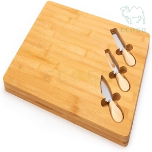 ถาดเสิร์ฟขนมหวานแบบหนาพิเศษ ทำจากไม้ไผ่ พร้อมเขียงหั่นอาหาร ชุดของขวัญเขียงชีส พร้อมมีด - Product Image 2