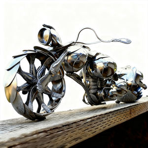 플라워 로고가 특징인 신학기 맞춤 프린트, 현대적인 야외 스테인리스 스틸 오토바이 조각상 페인팅 금속 공예품 - Product Image 3