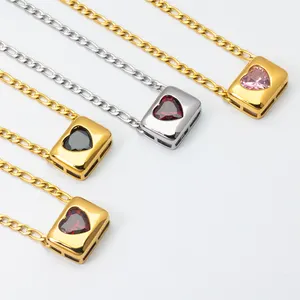 Non Tarnish Jewelry Suppliers Stainless Steel Gold Plated Necklace Valentine'S Day Couple Gift Heart Zircon Pendant Necklaces