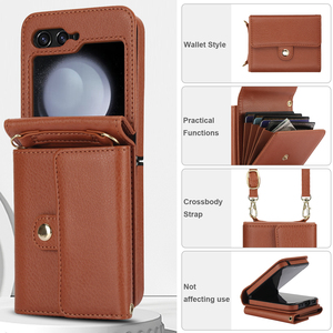 Funda Tipo Cartera con Correa Cruzada, de Cuero PU y TPU Híbrido, con Ranuras para Tarjetas, Resistente a Impactos, para Samsung <span class=keywords><strong>Z</strong></span> Flip 7 6 5 4 3 <span class=keywords><strong>Motorola</strong></span> <span class=keywords><strong>Razr</strong></span> 60 Ultra - Product Image 4