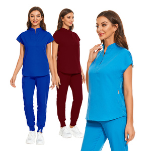 Uniforme Médico Personalizado con Cuello Mandarín, Uniforme <span class=keywords><strong>de</strong></span> Enfermera para <span class=keywords><strong>Mujer</strong></span>, Corte Clásico, Pantalones Jogger con Bolsillos Tipo Cargo, Conjuntos <span class=keywords><strong>de</strong></span> Uniformes Médicos - Product Image 5
