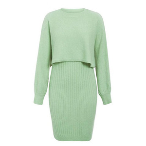 Vestido de Punto para Mujer, Otoño e Invierno, Nuevo Vestido de Punto de Color Sólido, Traje de Dos Piezas, Jersey de Color Sólido a la Moda para Mujer - Product Image 1
