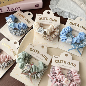 Chouchou en tissu à <span class=keywords><strong>carreaux</strong></span> couleur bonbon pour le début du printemps, avec nœud papillon mignon de dessin animé pour filles, accessoire capillaire doux et polyvalent - Product Image 5