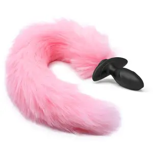 40cm Brown Dog Tail Two-color + Hairpin Fun Plush Hairpin Ear Cosplay Metal  Anal Plug Expansion