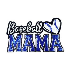 Patch à sequins Baseball <span class=keywords><strong>Mama</strong></span>, lettres <span class=keywords><strong>MAMA</strong></span> brodées en chenille bleu roi brillant, applique en forme de cœur, badges pour veste - Product Image 1
