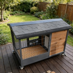 Maison pour animaux de compagnie pliable Zhengda, imperméable, facile à nettoyer, avec toit <span class=keywords><strong>en</strong></span> bois et acier inoxydable, fermeture à levier, motif rayé, style moderne - Product Image 2