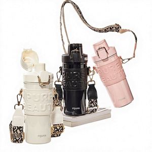 Gourde isotherme portable tendance pour filles, en acier inoxydable 316, style Ins, grande capacité, avec double sangle d'épaule - Product Image 1