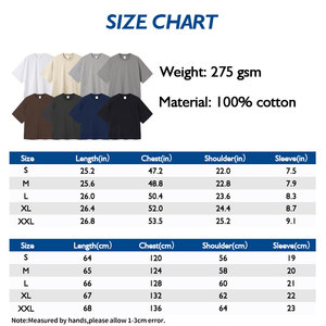 T-shirt ample en coton 100% tricoté, teint en pièce, de haute qualité, 275 g/m², anti-froissement, respirant, style hip-hop, personnalisable - Product Image 3