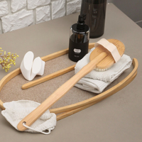 Bambou salle de bain brosse de bain PP fibre dos épurateur brosse de Massage éponge et sac en maille pour salle de bain utiliser spa accessoires