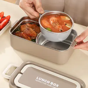 Desain asli persegi panjang kotak Bento Thermo dengan sendok garpu antibocor Multi lapisan terisolasi kotak makan siang Set