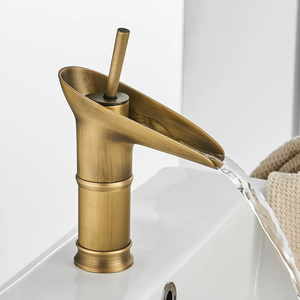 Palanca Monomando de bambú de latón dorado antiguo, grifo mezclador para lavabo de baño, grifos de cascada para copa de vino - Product Image 5