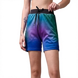 Shorts de sport taille haute dégradé de couleur pour femmes avec poches zippées, séchage rapide, en tissu satiné, pour l'été – Vente en gros - Product Image 1