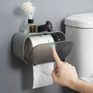 DS2974 kotak penyimpanan tisu perekat dengan rak untuk kamar mandi pemegang tisu gulung pemegang kertas Toilet terpasang di dinding