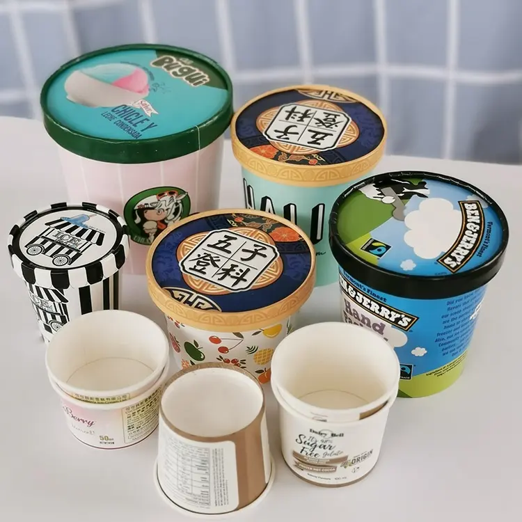 Emballage élégant personnalisé de papier de carton jetable de 12oz tasse en verre à paroi unique colorée pour cosmétique de crème glacée