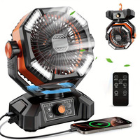 Ventilateur de tente portable rechargeable 16000 mAh, ventilateur de camping extérieur sans balais à 8 vitesses avec batterie externe, télécommande, lanterne LED et autonomie de 45 h