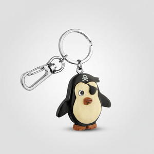 Portachiavi a forma di pinguino con design pirata, benda sullo occhio e cappello, anello in metallo e clip per chiavi e borse - Product Image 2