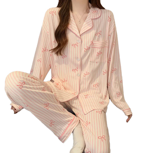 Set da salotto carino da <span class=keywords><strong>donna</strong></span> pigiama primavera Cardigan notte pigiama da due pezzi - Product Image 1