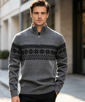 Pull tricoté jacquard 100 % coton pour homme, col montant, manches longues, anti-rétrécissement, anti-boulochage, anti-plis, chaud pour l'hiver