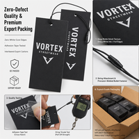 Ensemble d'étiquettes volantes streetwear noir mat avec code QR et réseaux sociaux, étiquette de vêtement avec cordon de scellage pour la vente en gros OEM